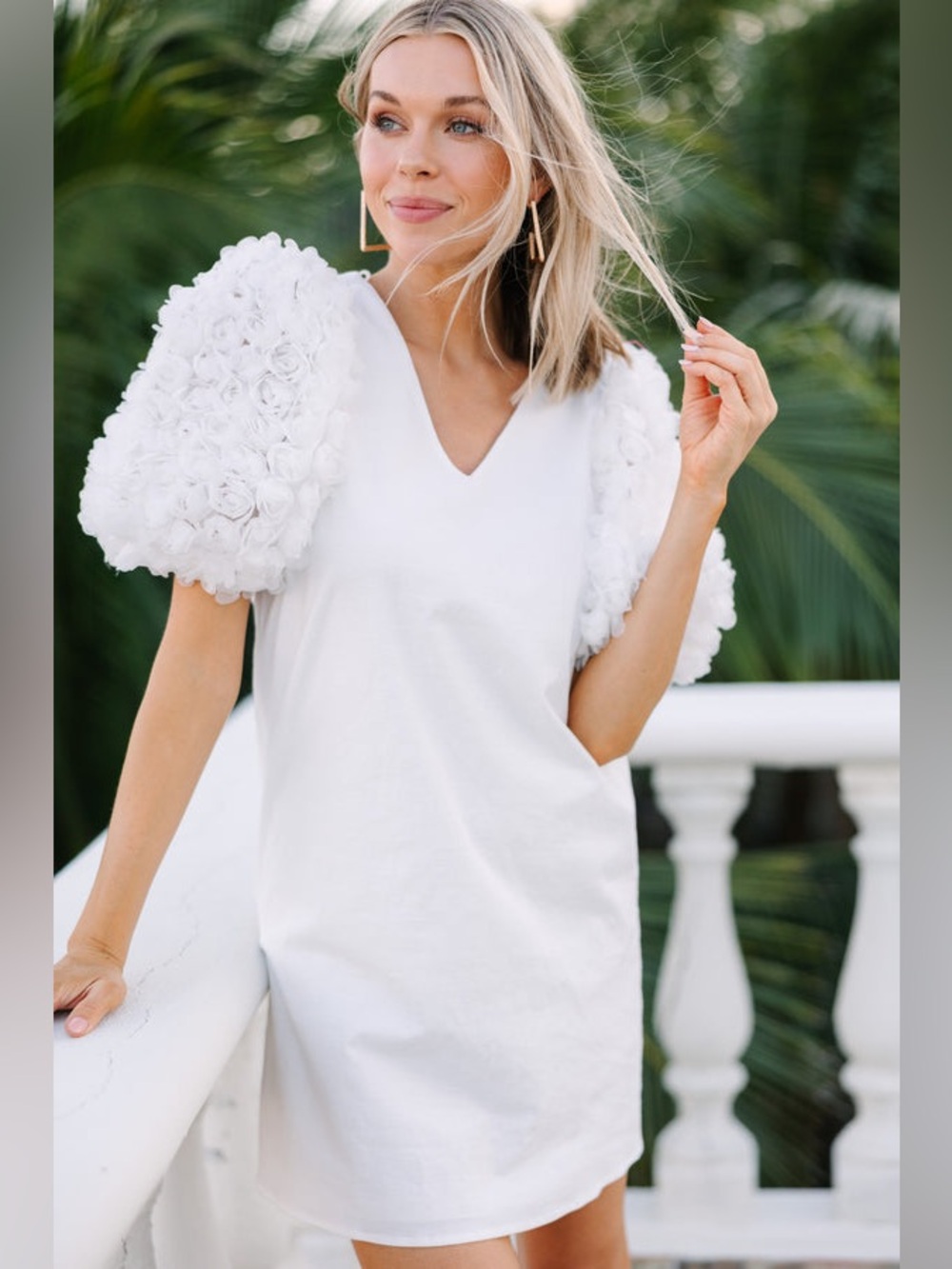 Entro NEW White Rose Sleeve Cotton Mini Dress Bridal Preppy Bachelorette Sz L